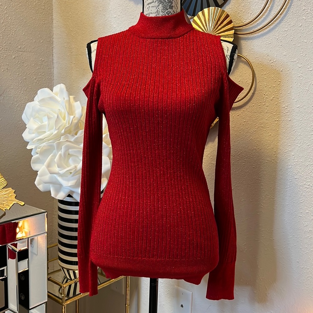 Red cold shoulder top